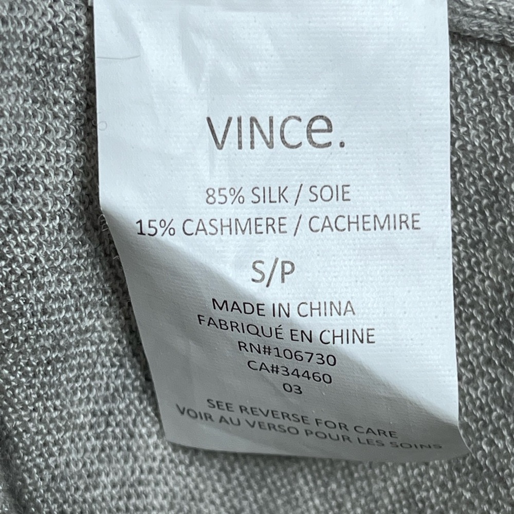 Vince Women’s Silk Cashmere V-Neck Sweater Light Gray Sz S Minimalist Quiet Lux - Picture 4 of 5